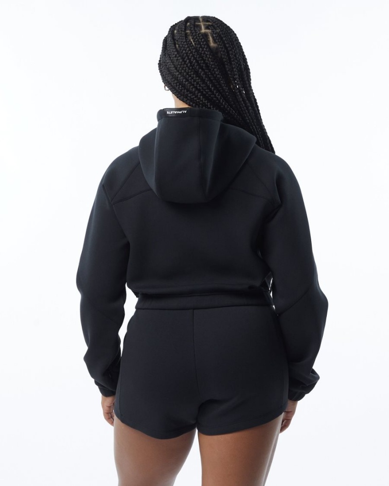 Black Alphalete ELMTS Full-Zip Crop Jacket Women's Jackets | 8256409-MF