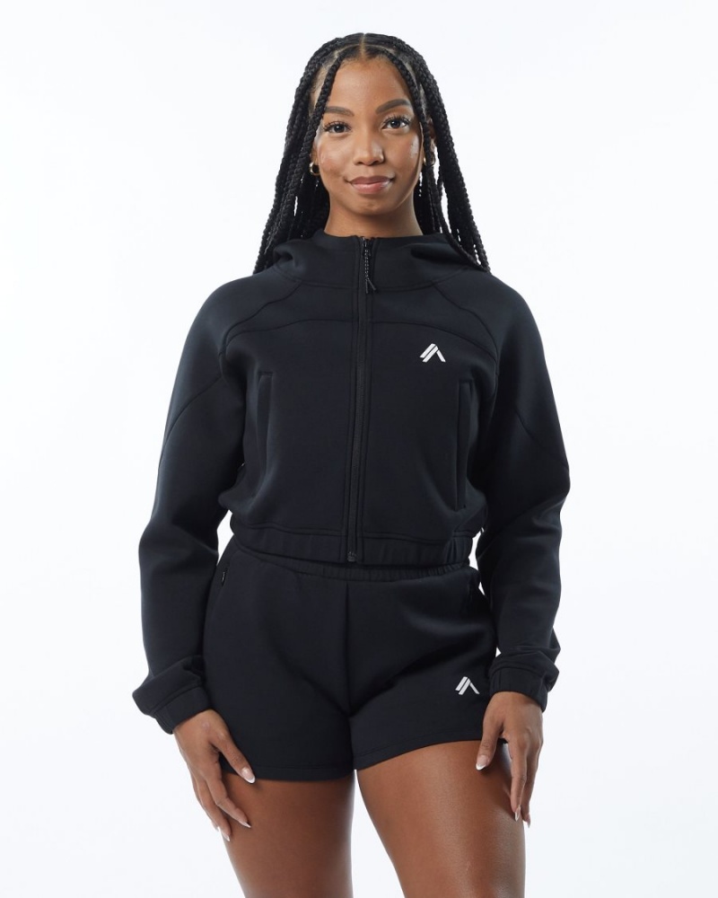 Black Alphalete ELMTS Full-Zip Crop Jacket Women\'s Jackets | 8256409-MF