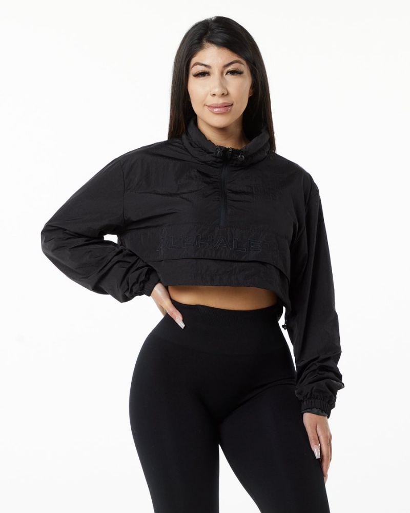 Black Alphalete Endure Crop Jacket Women's Jackets | 7042396-IT