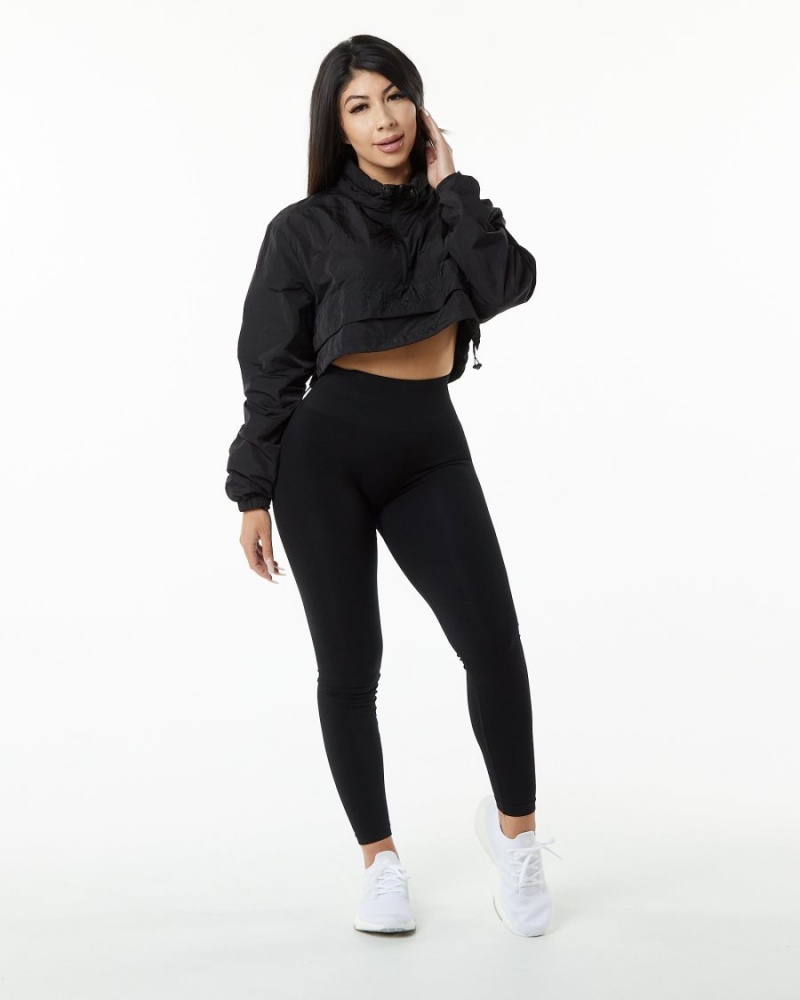 Black Alphalete Endure Crop Jacket Women's Jackets | 7042396-IT