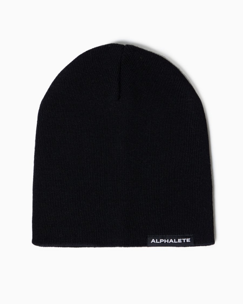 Black Alphalete Essential Beanie Women's Accessories | 7045831-SR