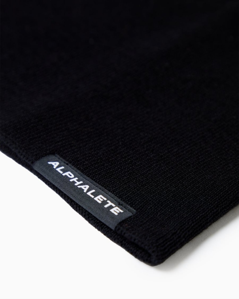 Black Alphalete Essential Beanie Women's Accessories | 7045831-SR