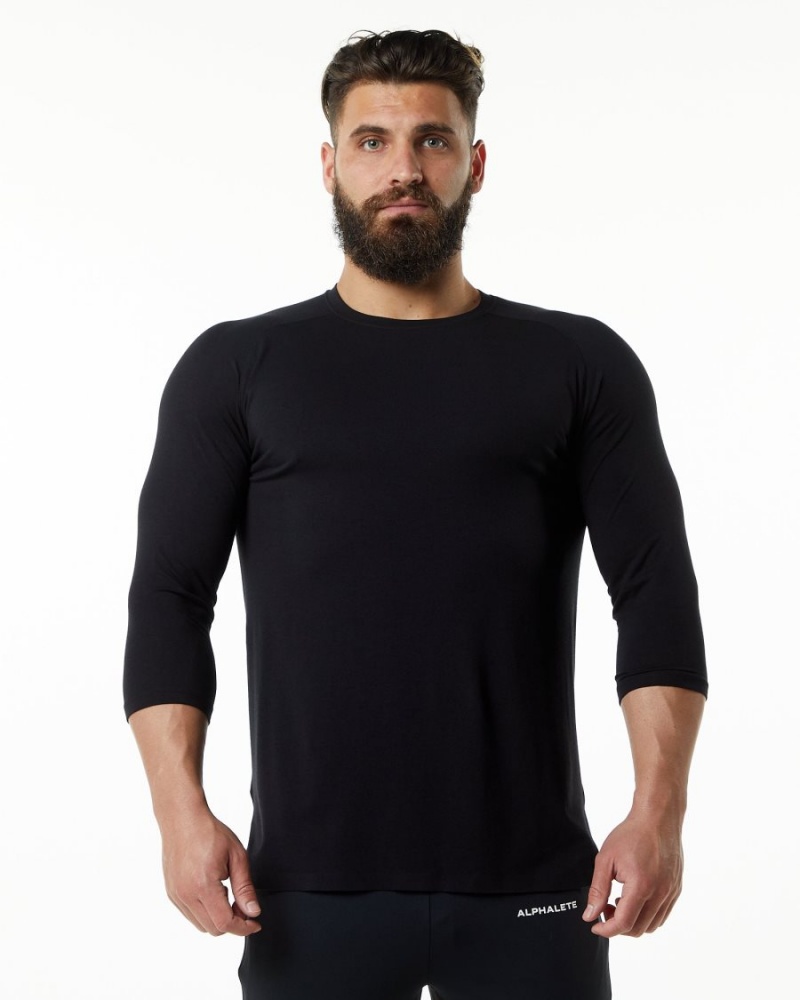 Black Alphalete Evo 3/4 Sleeve Tee Men\'s Shirts | 4260159-TE