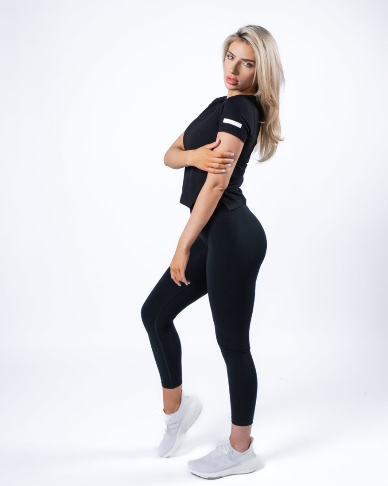 Black Alphalete Evo Crop Women's Shirts | 7693801-CS