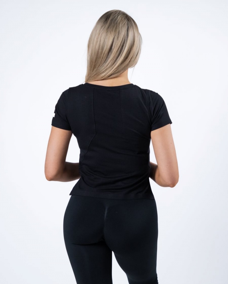 Black Alphalete Evo Crop Women's Shirts | 7693801-CS