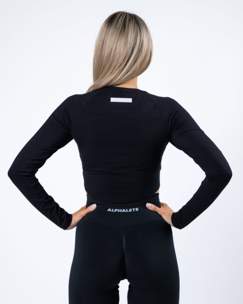 Black Alphalete Evo Long Sleeve Crop Women's Long Sleeve | 6480279-KL