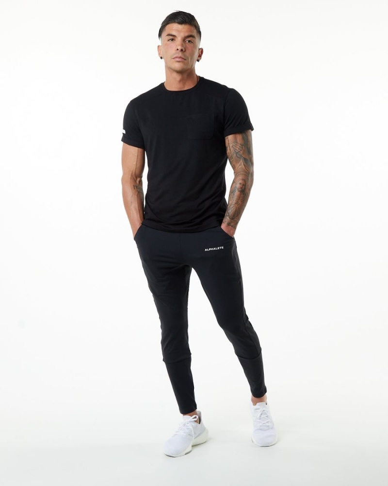 Black Alphalete Evo Pocket Tee Men's Shirts | 6095417-YU