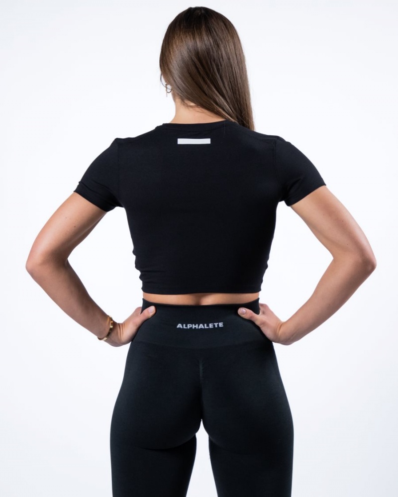 Black Alphalete Evo Twist Crop Women's Shirts | 1842790-YA