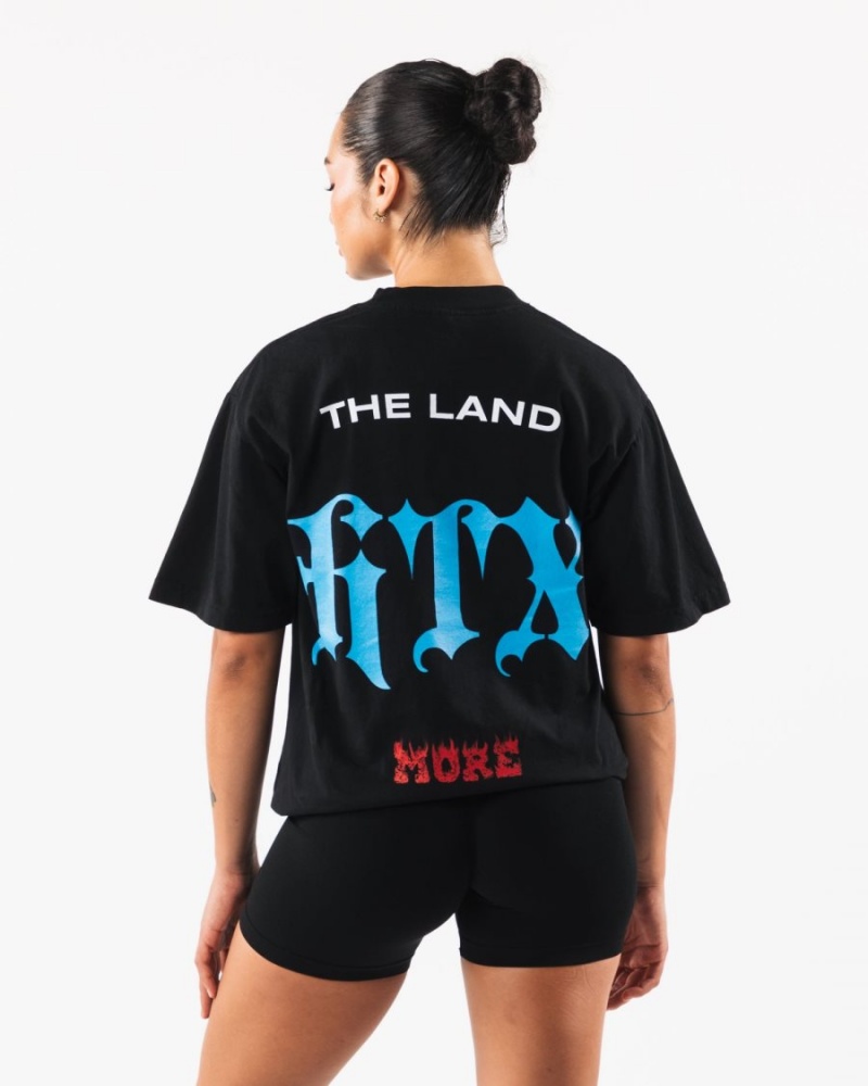 Black Alphalete HTX Tee Women's Shirts | 7954081-DA