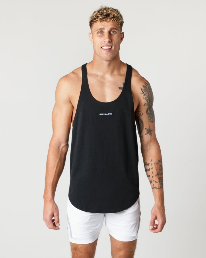 Black Alphalete Heavy Cotton Core Stringer Men\'s Stringers | 1250673-TI