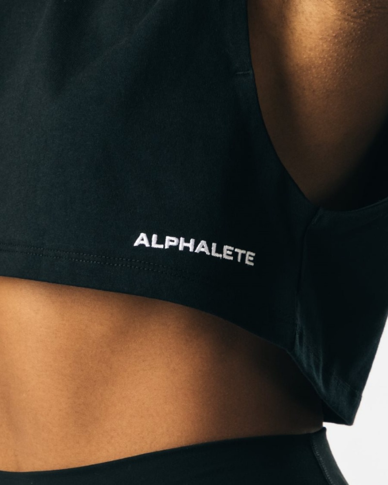 Black Alphalete Heavy Cotton Cropped Cutoff Women's Tank Top | 3928405-PJ