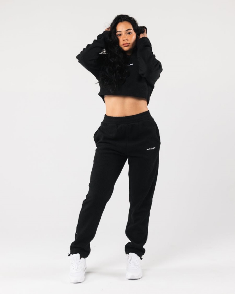 Black Alphalete King Crop Hoodie Women's Hoodie | 0159284-LK