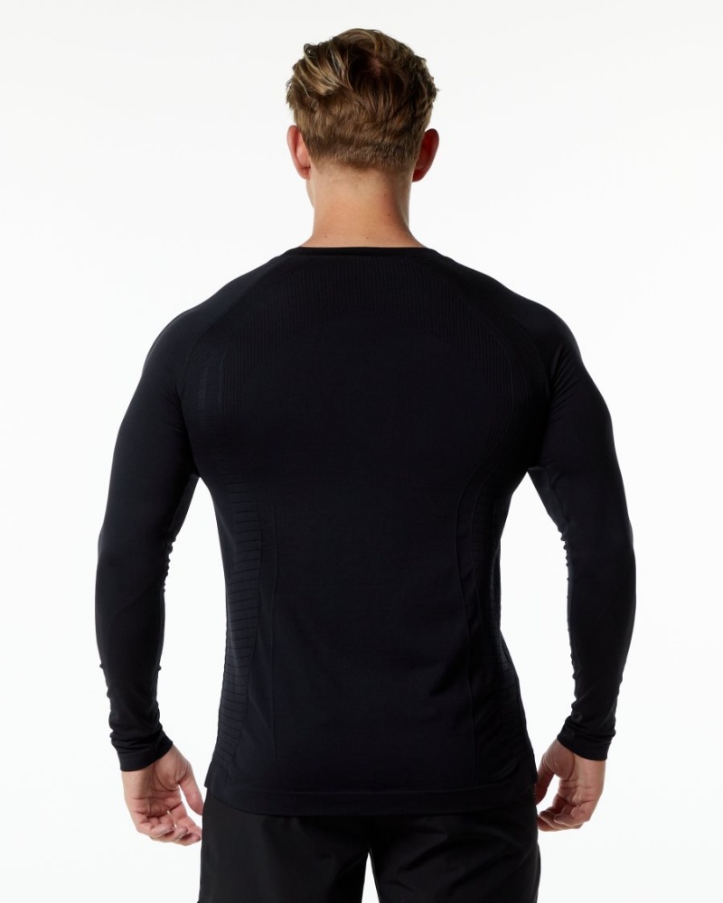 Black Alphalete Ozone LS Tee Men's Shirts | 3198240-SR