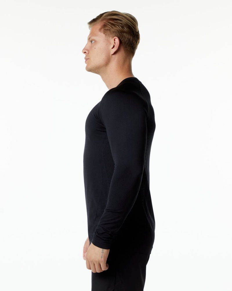 Black Alphalete Ozone LS Tee Men's Shirts | 3198240-SR