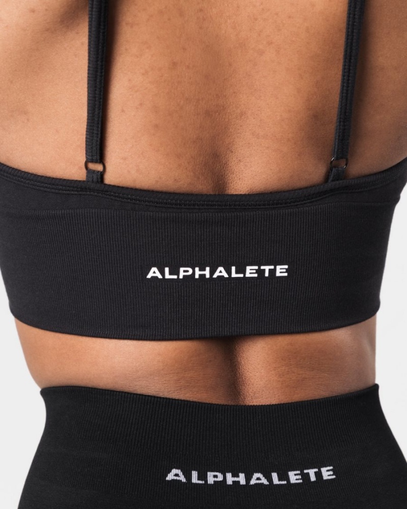 Black Alphalete Seamless Ribbed Bra Women's Sports Bra | 2784609-ND