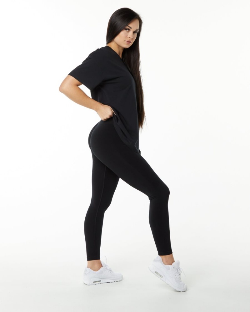 Black Alphalete Signature Oversized Tee Women's Shirts | 2901385-CS