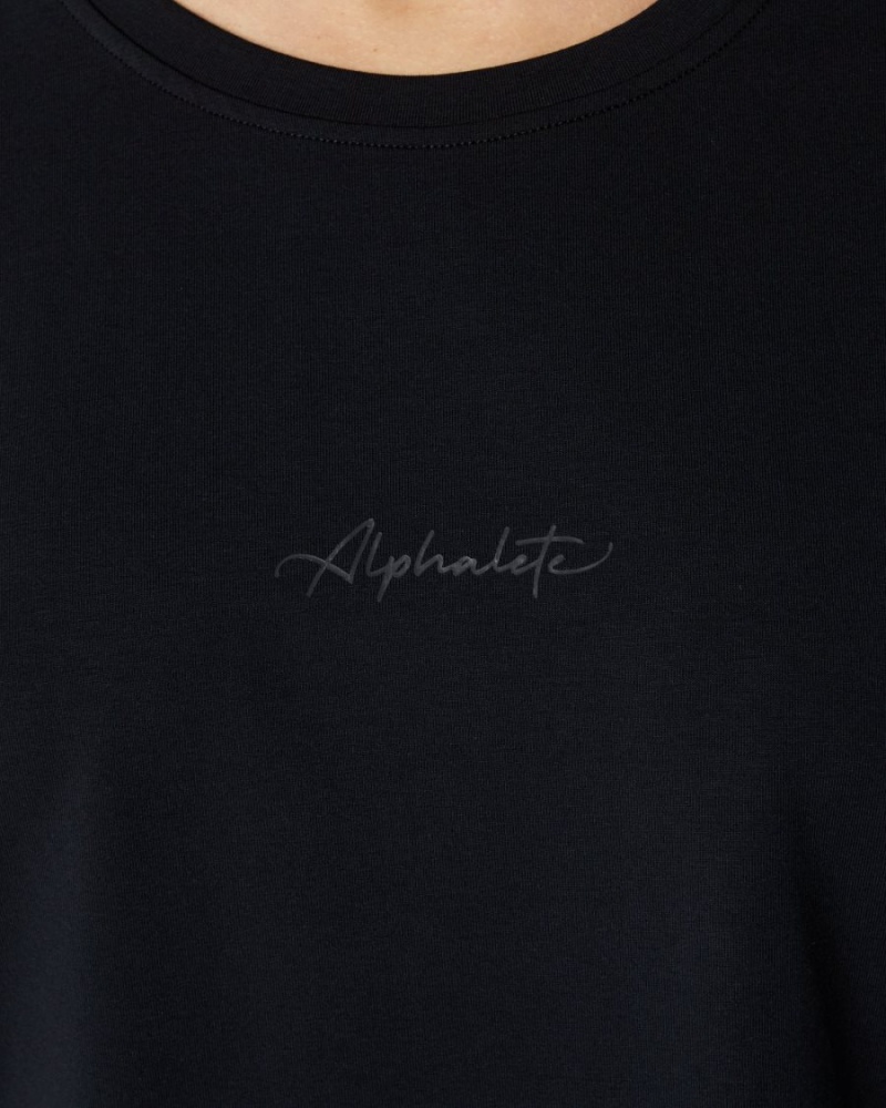 Black Alphalete Signature Oversized Tee Women's Shirts | 2901385-CS