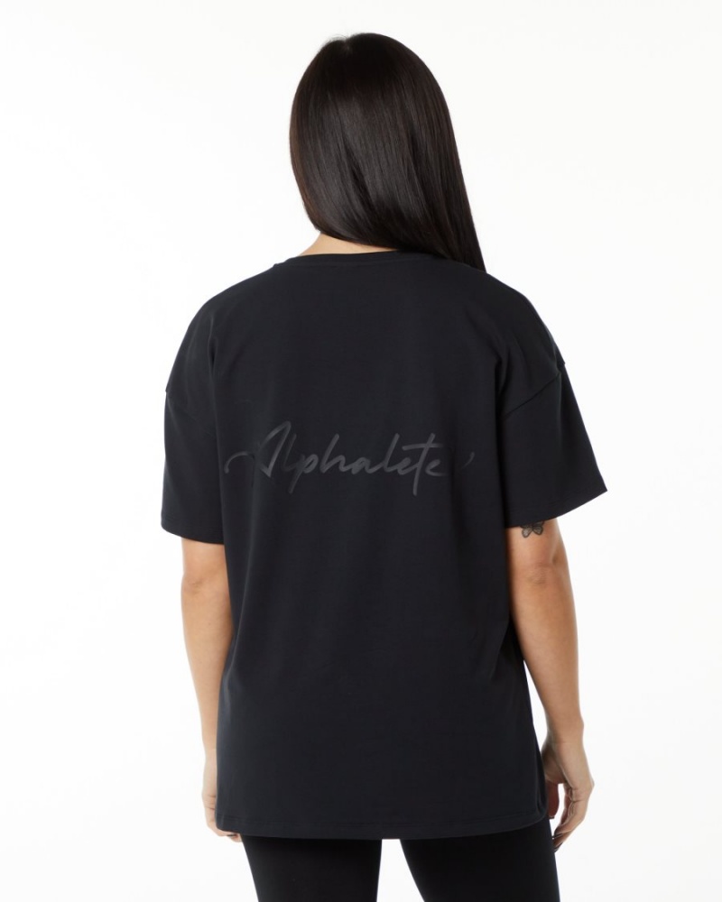 Black Alphalete Signature Oversized Tee Women\'s Shirts | 2901385-CS