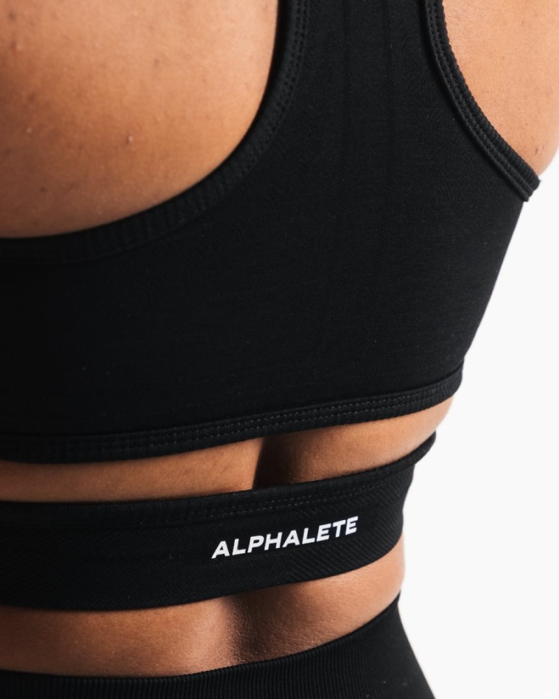 Black Alphalete Stratus Bra Women's Sports Bra | 2307194-ZI