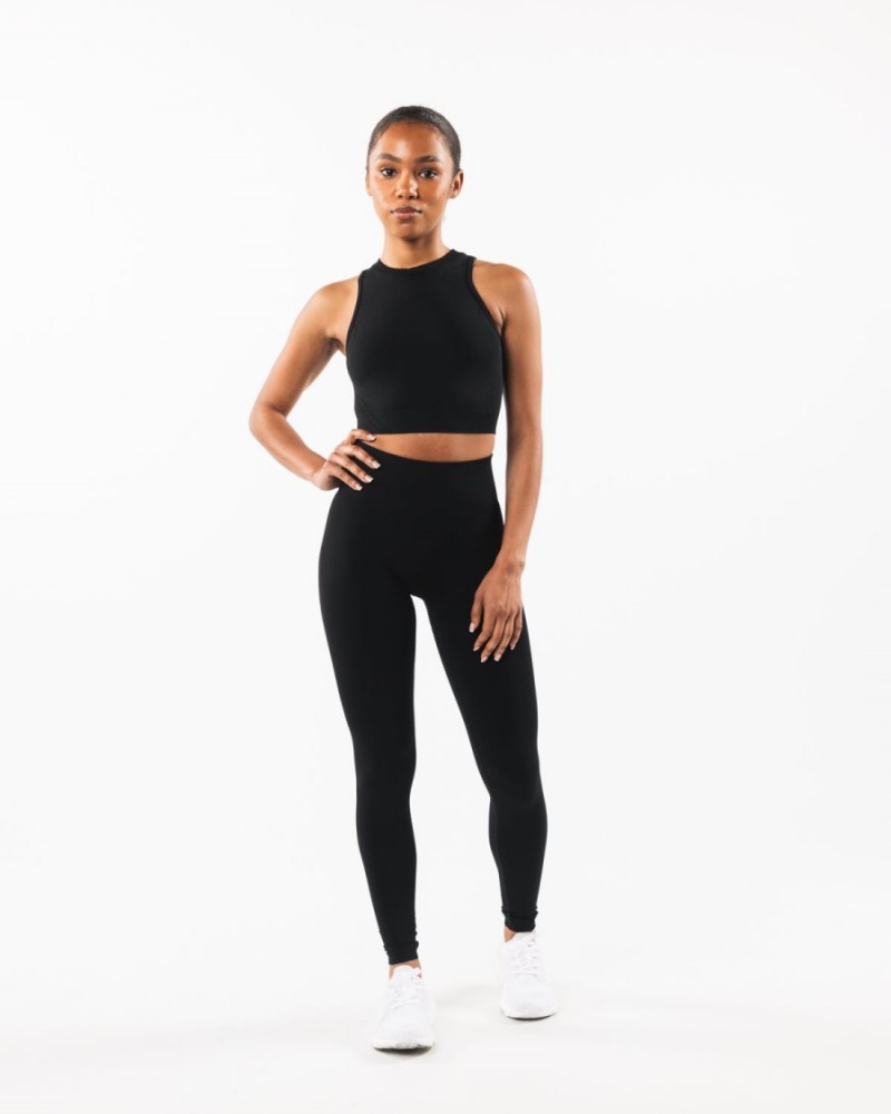 Black Alphalete Stratus Crop Tank Women's Tank Top | 6780245-PX