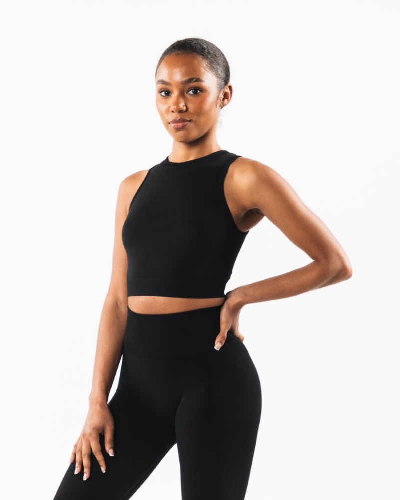 Black Alphalete Stratus Crop Tank Women's Tank Top | 6780245-PX