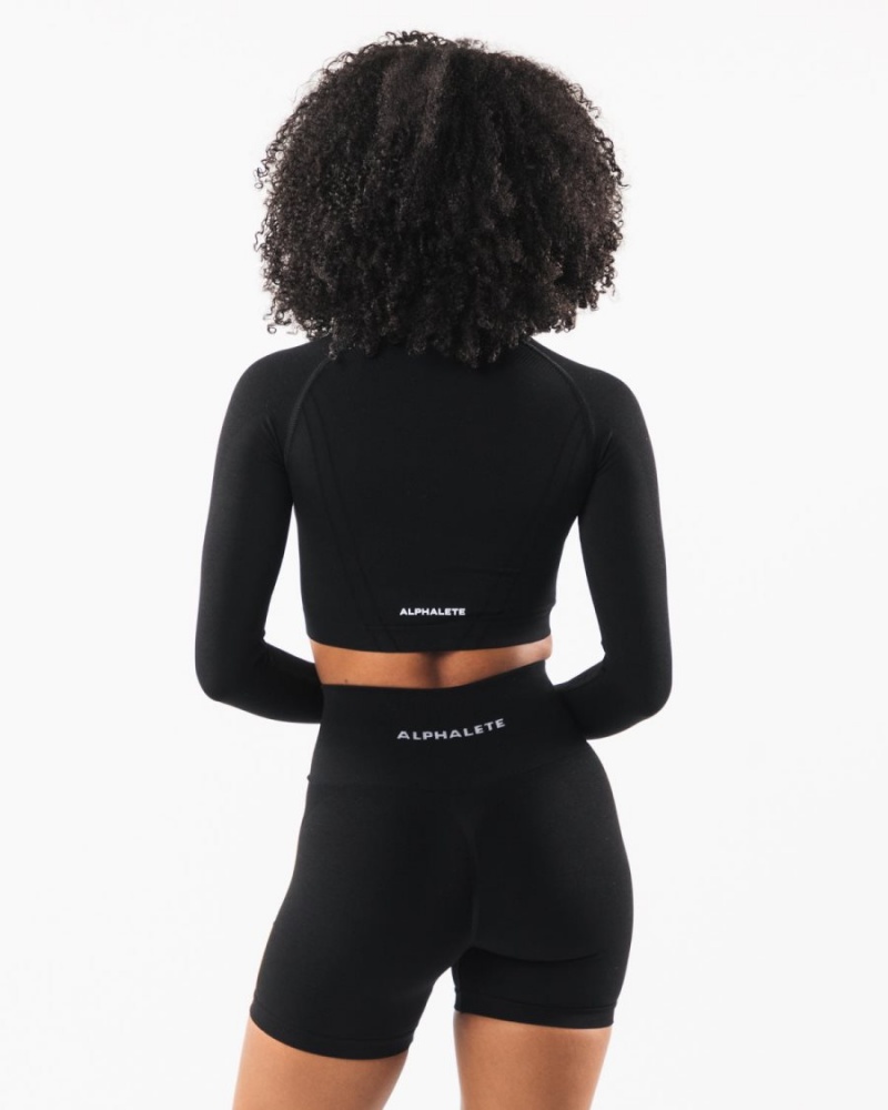 Black Alphalete Stratus LS Crop Women's Long Sleeve | 2657940-NQ