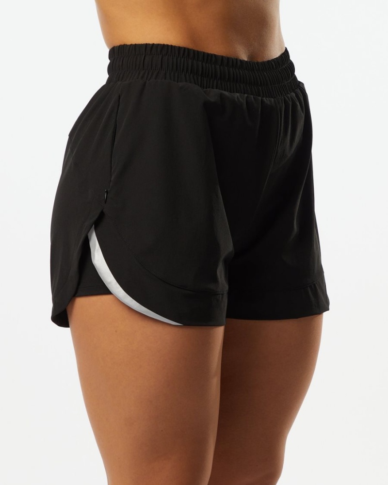 Black Alphalete Stride Short 3" Women's Shorts | 4153286-MC