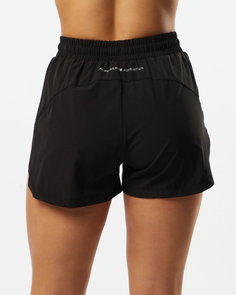 Black Alphalete Stride Short 3" Women's Shorts | 4153286-MC