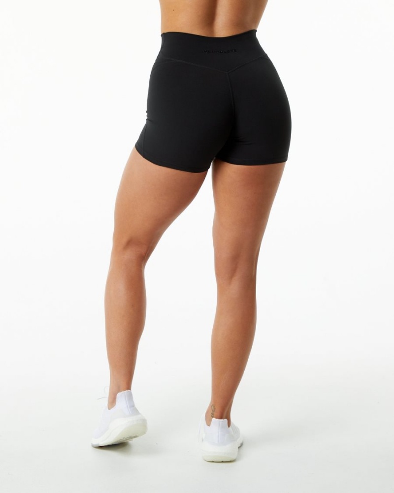 Black Alphalete Surface Power Short 5" Women's Shorts | 2175390-SA