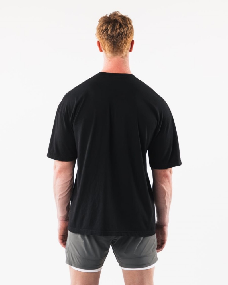 Black Alphalete Varsity Tee Men's Shirts | 6540879-BJ