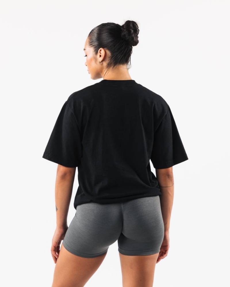 Black Alphalete Varsity Tee Women's Shirts | 5830974-VP