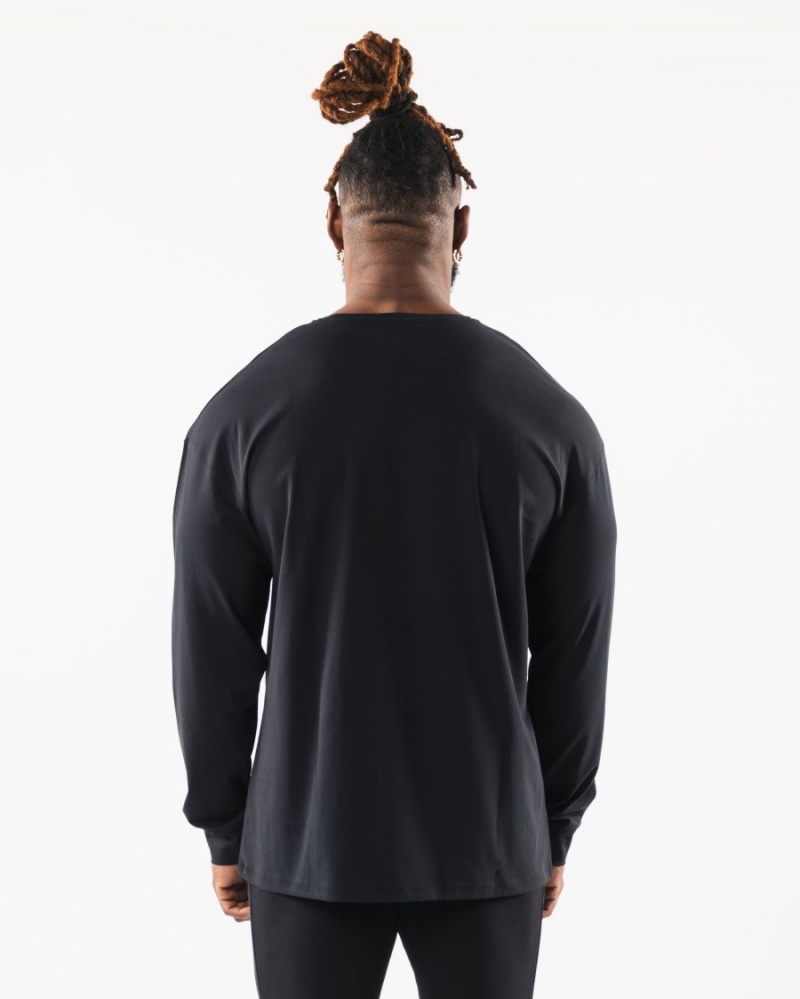 Black Alphalete Wolf Head LS Tee Men's Shirts | 6905241-BH