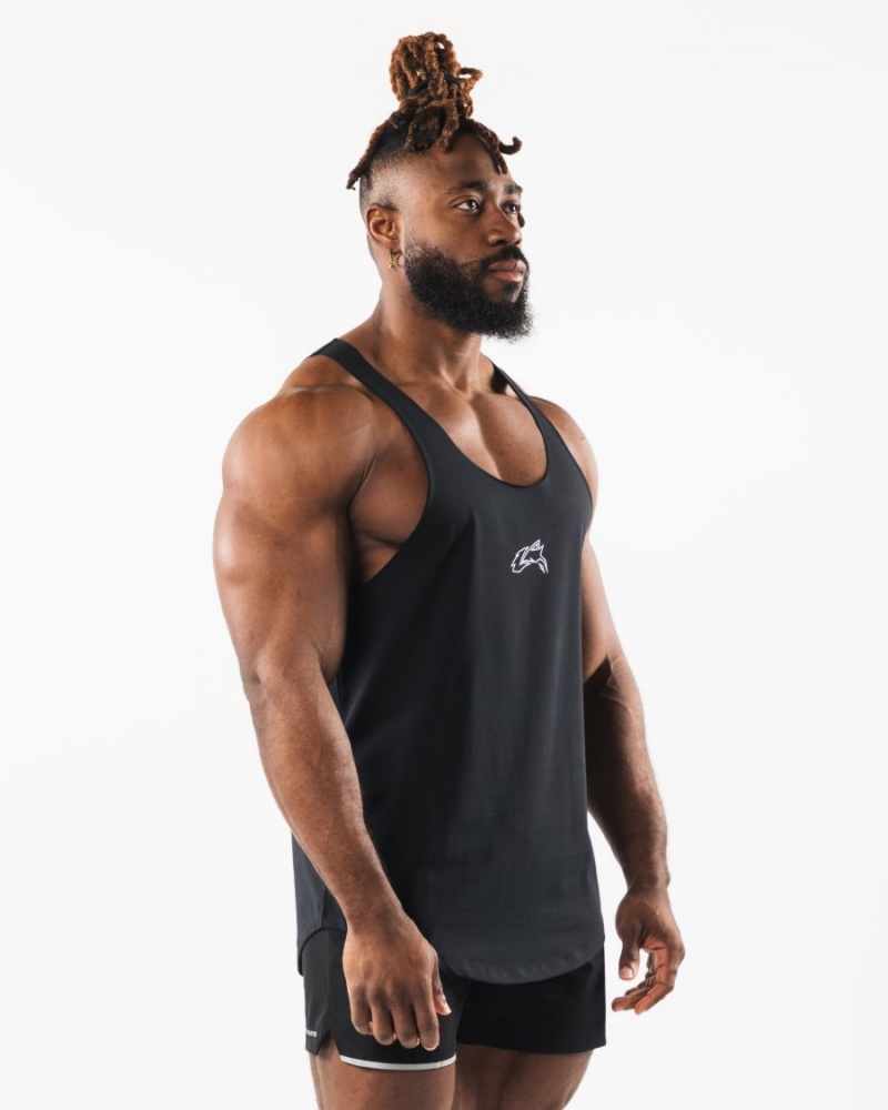 Black Alphalete Wolf Head Raw Cut Tank Men's Tanks | 8564391-QT