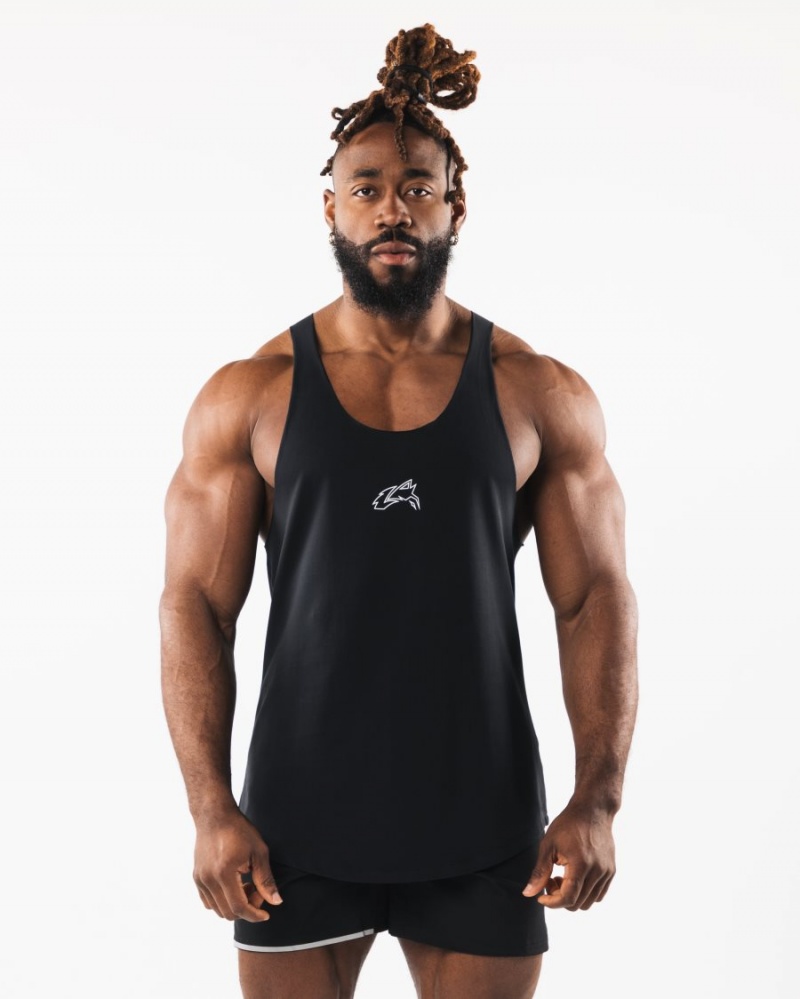 Black Alphalete Wolf Head Raw Cut Tank Men\'s Tanks | 8564391-QT