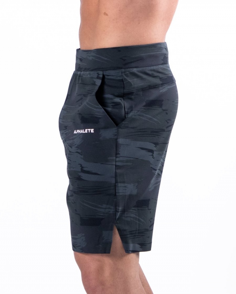 Black Canvas Camo Alphalete Trace Short 8" Men's Shorts | 5964283-SY