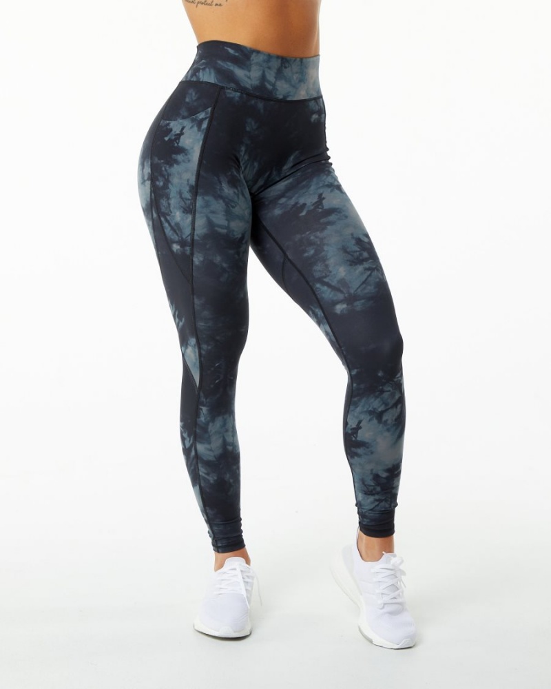 Black Oil Stain Alphalete Surface Pocket Legging 29" Women's Leggings | 8532096-LQ