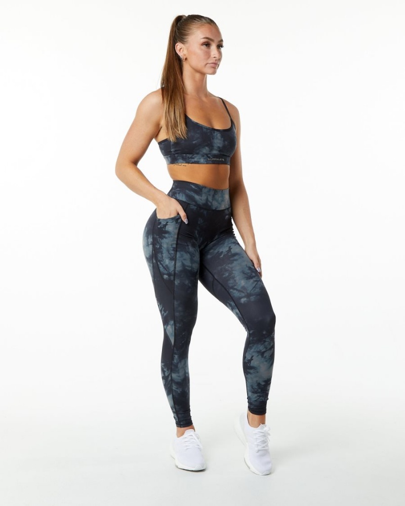 Black Oil Stain Alphalete Surface Pocket Legging 29" Women's Leggings | 8532096-LQ