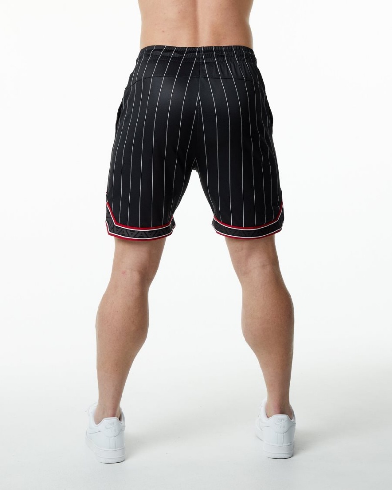 Black Pinstripe Alphalete Varsity Basketball Short 9" Men's Shorts | 8613475-HJ