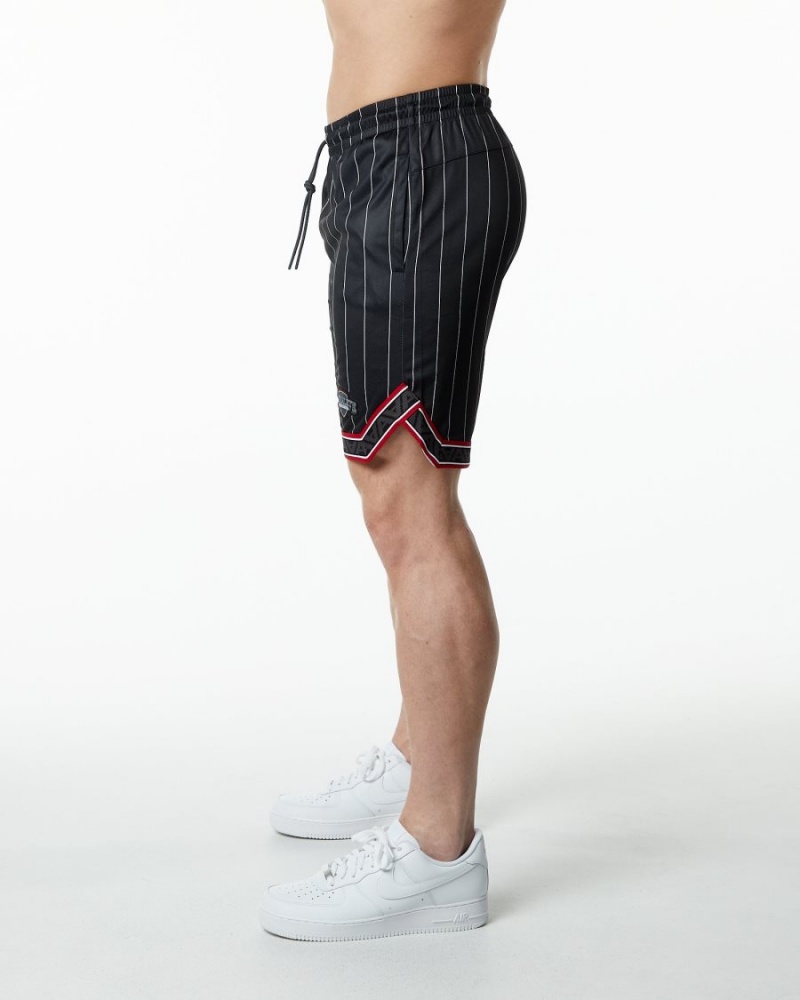 Black Pinstripe Alphalete Varsity Basketball Short 9" Men's Shorts | 8613475-HJ