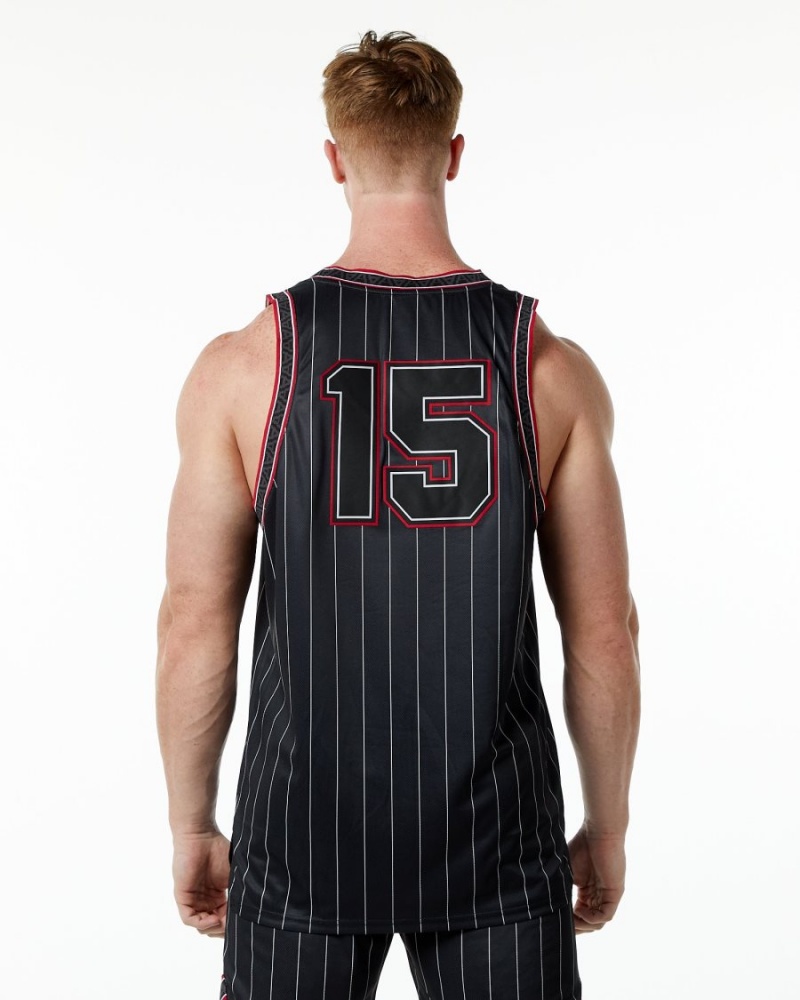 Black Pinstripe Alphalete Varsity Basketball Jersey Men's Stringers | 6514308-KS