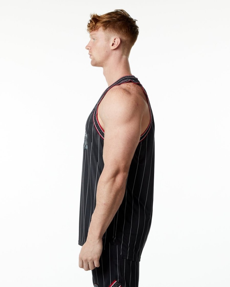 Black Pinstripe Alphalete Varsity Basketball Jersey Men's Stringers | 6514308-KS