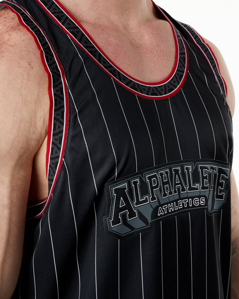 Black Pinstripe Alphalete Varsity Basketball Jersey Men's Stringers | 6514308-KS