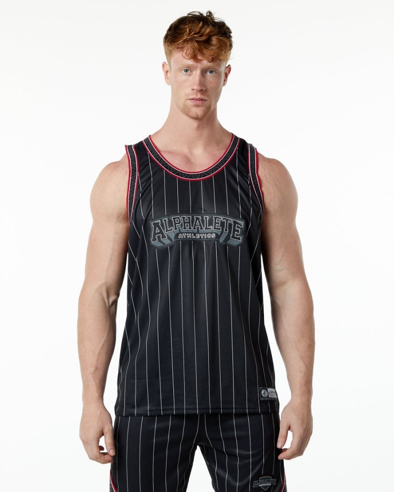 Black Pinstripe Alphalete Varsity Basketball Jersey Men\'s Stringers | 6514308-KS