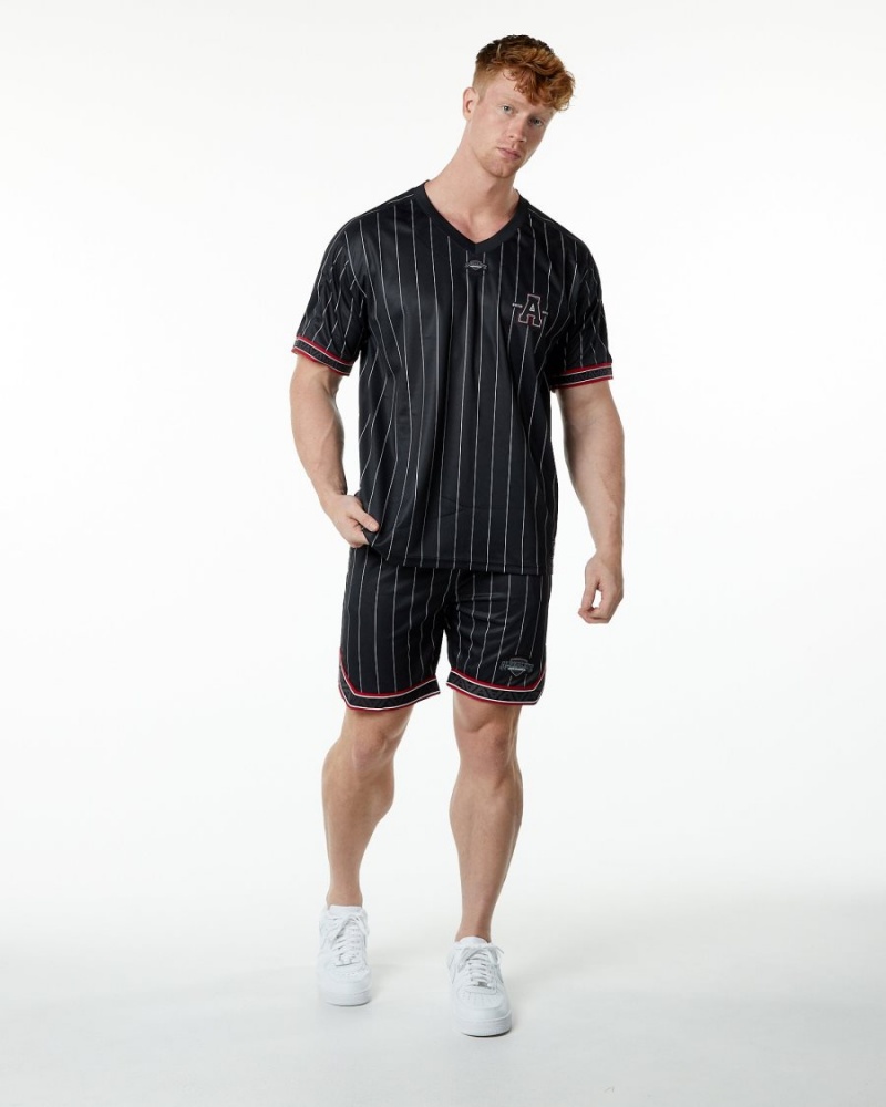 Black Pinstripe Alphalete Varsity NFL Jersey Men's Shirts | 4308765-GM