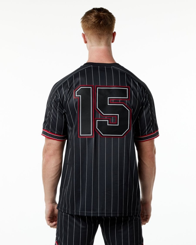 Black Pinstripe Alphalete Varsity NFL Jersey Men's Shirts | 4308765-GM