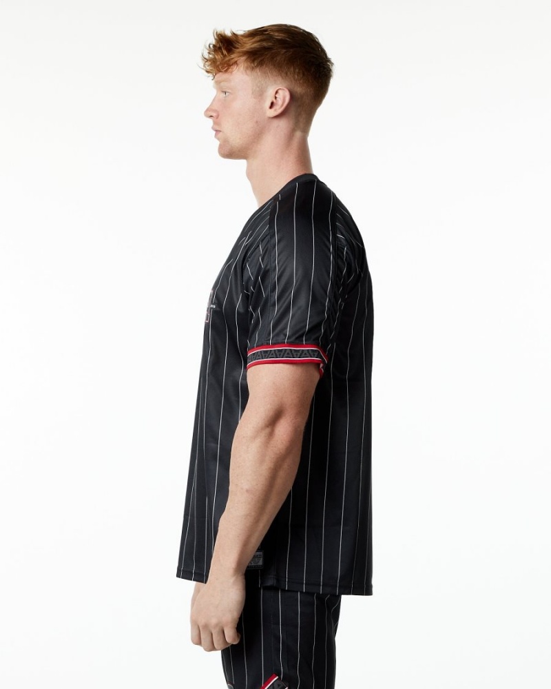 Black Pinstripe Alphalete Varsity NFL Jersey Men's Shirts | 4308765-GM