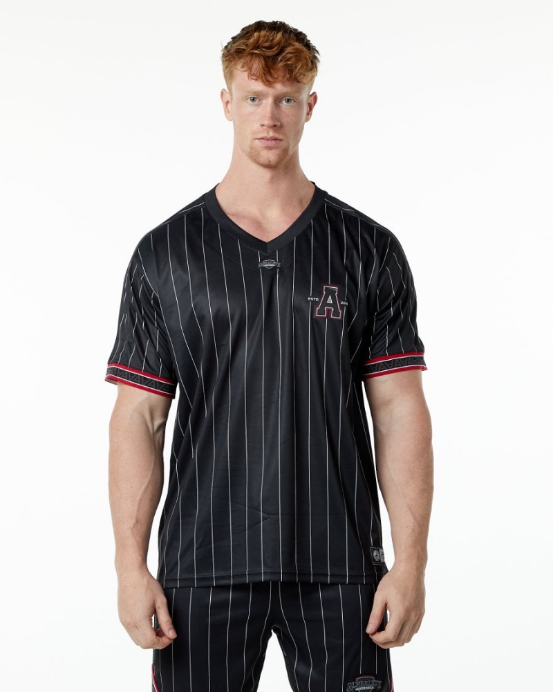 Black Pinstripe Alphalete Varsity NFL Jersey Men\'s Shirts | 4308765-GM