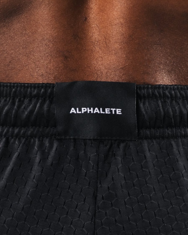 Black / Sea Shell Alphalete Wolf Head Mesh Short 6" Men's Shorts | 8190657-CM