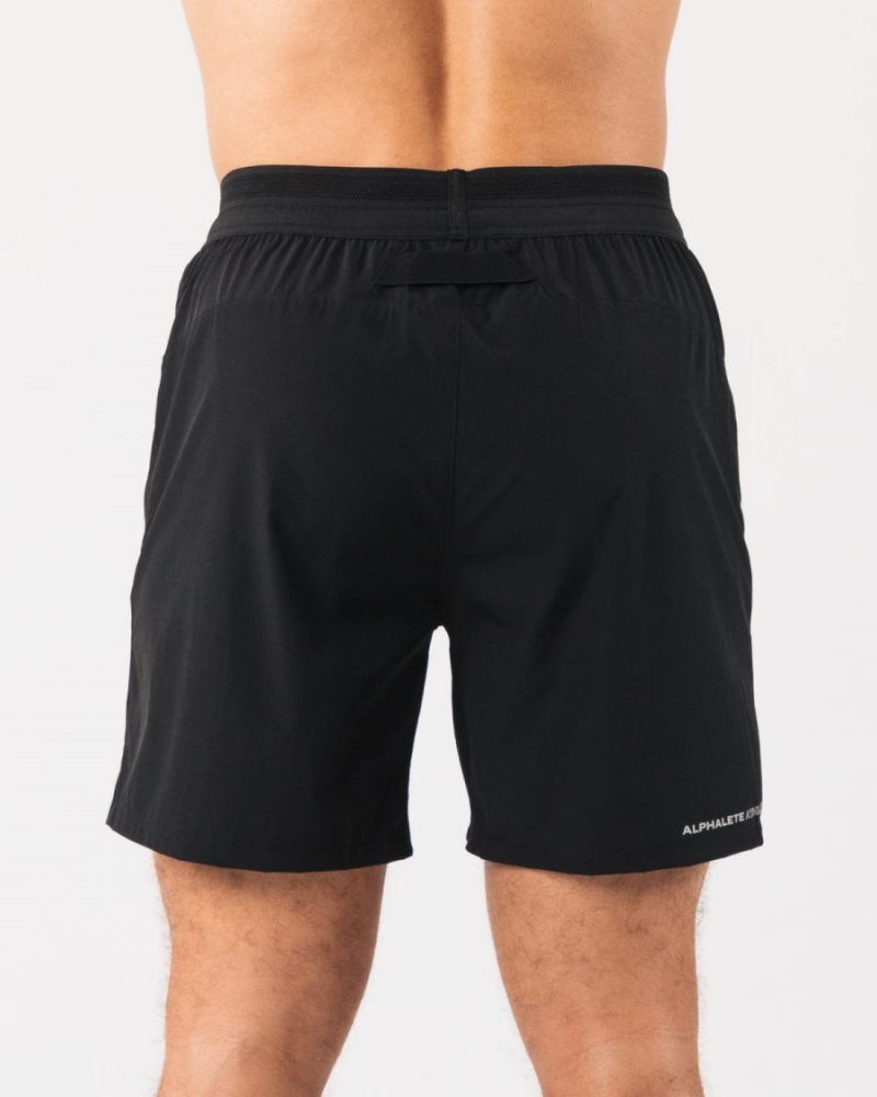 Black / Silver Alphalete Studio Short 6" Men's Shorts | 6879204-MX