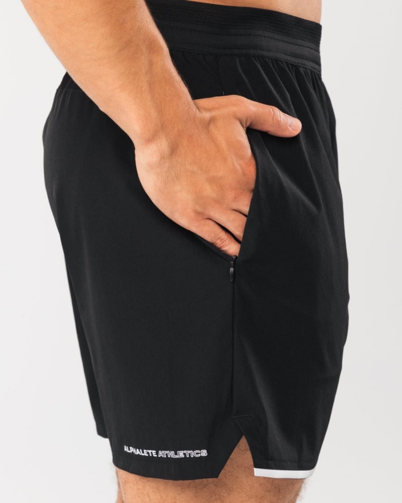 Black / Silver Alphalete Studio Short 6" Men's Shorts | 6879204-MX